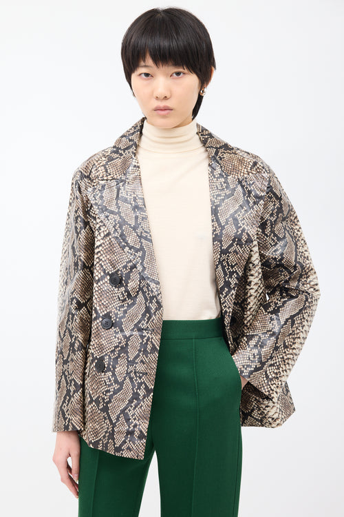 Dries Van Noten Grey & Cream Coated Cotton Printed Jacket