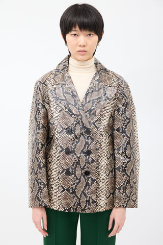 Dries Van Noten Grey & Cream Coated Cotton Printed Jacket