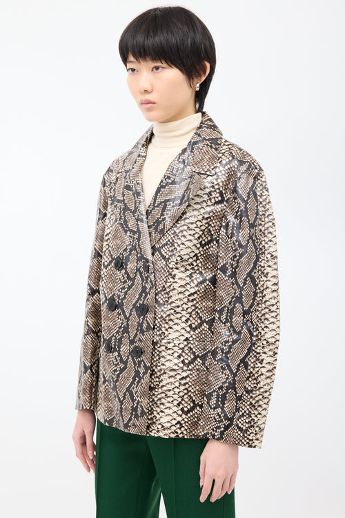 Dries Van Noten Grey & Cream Coated Cotton Printed Jacket