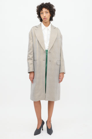 Dries Van Noten Grey & Gold Geometric Jacquard Coat
