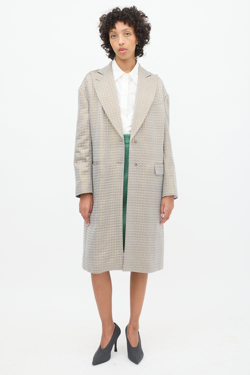 Dries Van Noten Grey & Gold Geometric Jacquard Coat