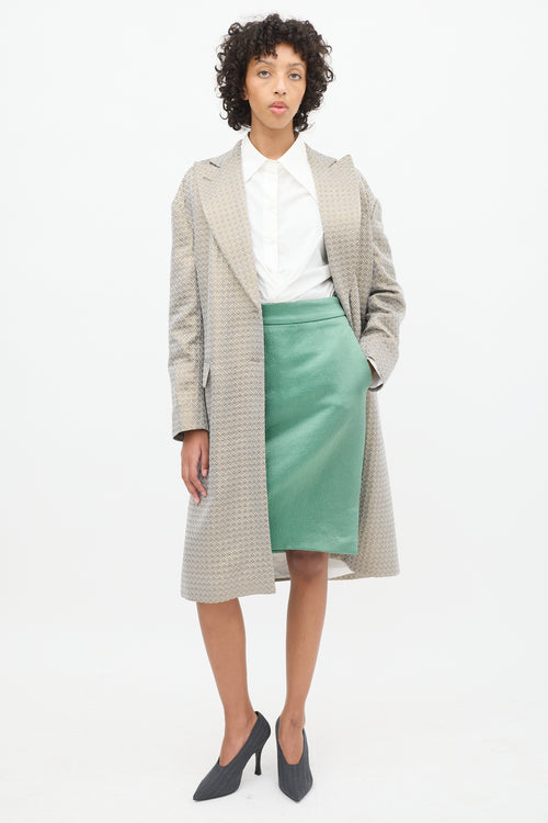Dries Van Noten Grey & Gold Geometric Jacquard Coat
