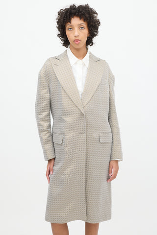 Dries Van Noten Grey & Gold Geometric Jacquard Coat