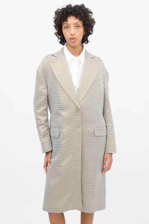 Dries Van Noten Grey & Gold Geometric Jacquard Coat