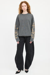 Dries Van Noten Grey & Gold Wool Knit Sweater