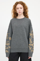 Dries Van Noten Grey & Gold Wool Knit Sweater