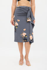 Dries Van Noten Grey & Multi Silk Floral Skirt