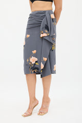 Dries Van Noten Grey & Multi Silk Floral Skirt