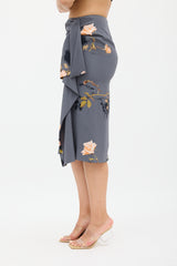 Dries Van Noten Grey & Multi Silk Floral Skirt