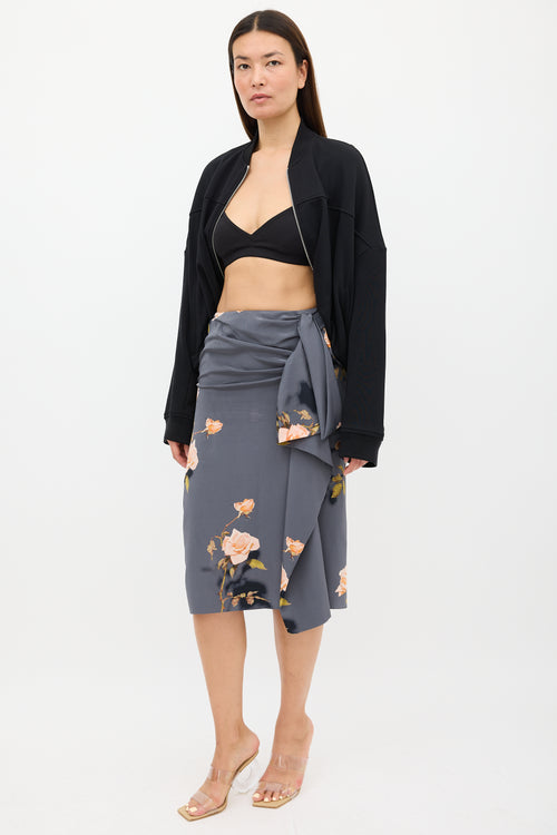 Dries Van Noten Grey & Multi Silk Floral Skirt