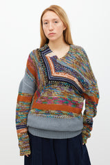 Dries Van Noten Grey & Multicolour Knit Sweater