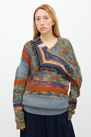Dries Van Noten Grey & Multicolour Knit Sweater