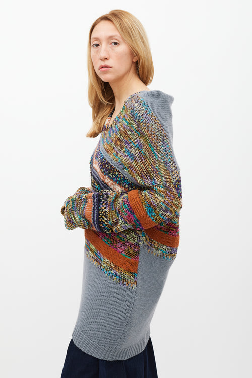 Dries Van Noten Grey & Multicolour Knit Sweater