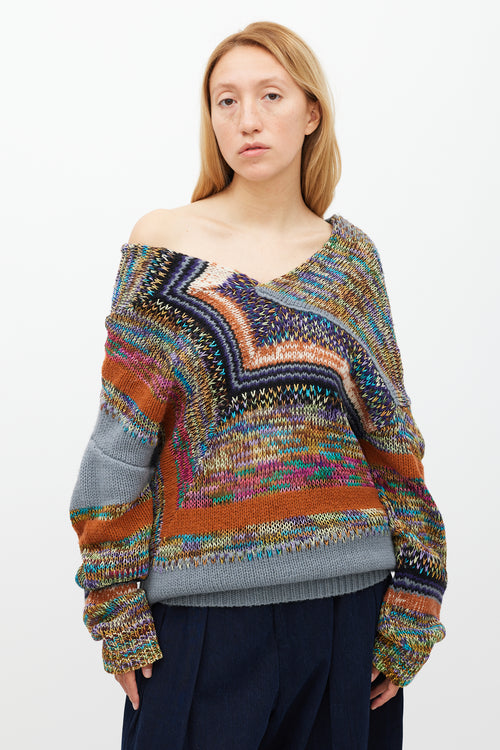 Dries Van Noten Grey & Multicolour Knit Sweater