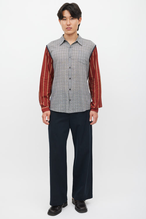 Dries Van Noten Grey & Multicolour Plaid Striped Shirt