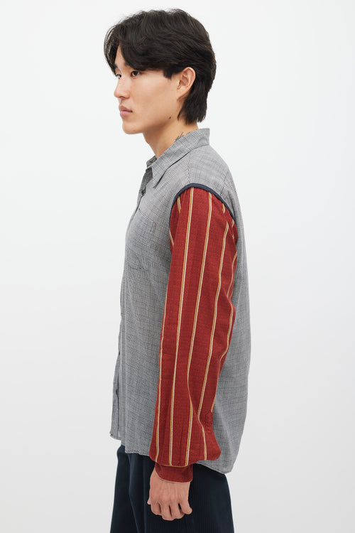 Dries Van Noten Grey & Multicolour Plaid Striped Shirt