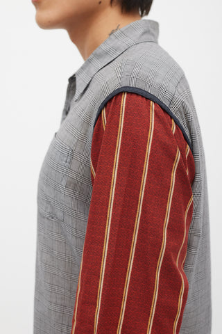 Dries Van Noten Grey & Multicolour Plaid Striped Shirt