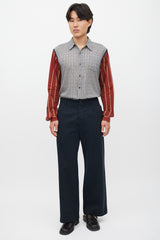 Dries Van Noten Grey & Multicolour Plaid Striped Shirt