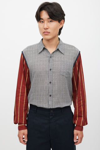Dries Van Noten Grey & Multicolour Plaid Striped Shirt