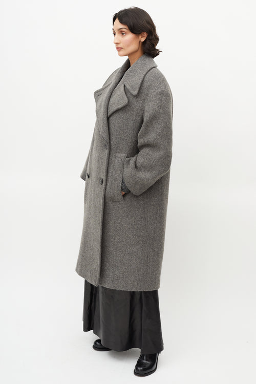 Dries Van Noten Grey Oversized Wool Double Breasted Coat