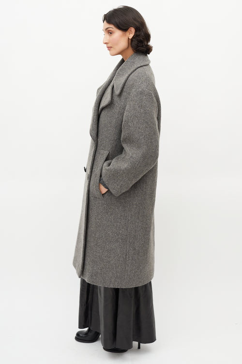 Dries Van Noten Grey Oversized Wool Double Breasted Coat