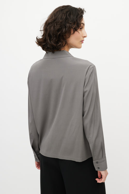 Dries Van Noten Grey Silk Cargo Shirt
