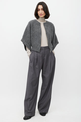 Dries Van Noten Grey Wool Cropped Zip Up Jacket