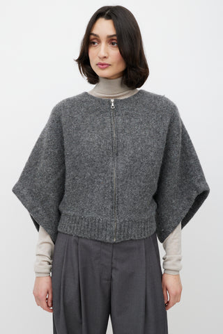 Dries Van Noten Grey Wool Cropped Zip Up Jacket