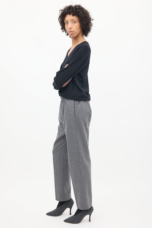 Dries Van Noten Grey Wool High Waist Tapered Trouser