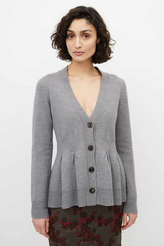 Dries Van Noten Grey Wool Pleated Knit Cardigan