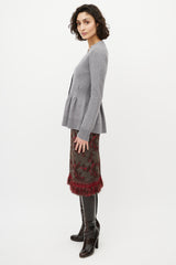 Dries Van Noten Grey Wool Pleated Knit Cardigan