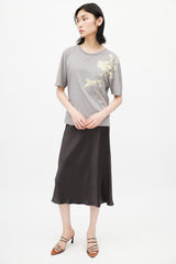 Dries Van Noten Grey & Yellow Floral Embroidered T-Shirt