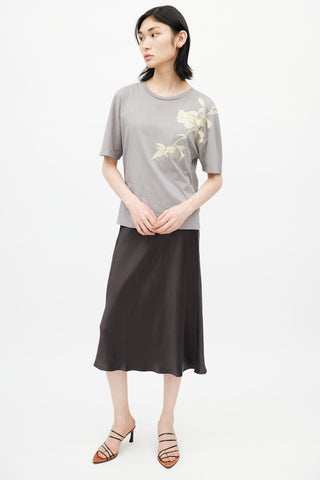 Dries Van Noten Grey & Yellow Floral Embroidered T-Shirt