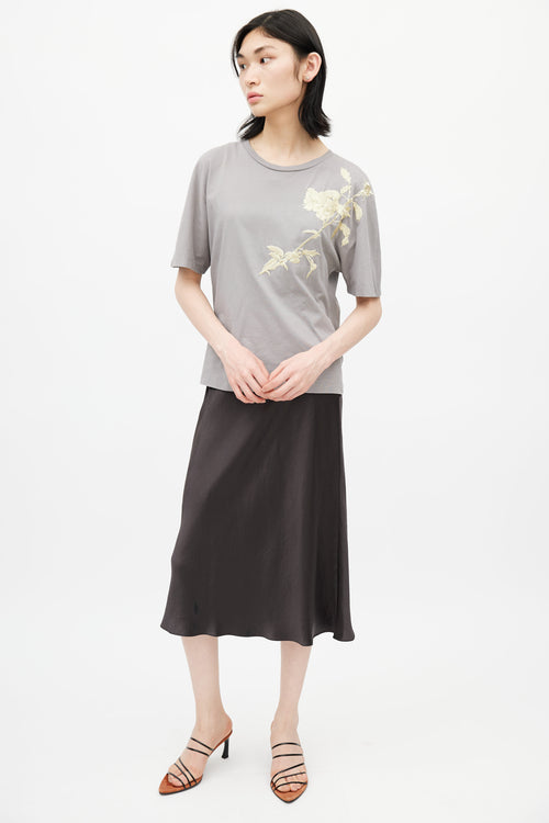 Dries Van Noten Grey & Yellow Floral Embroidered T-Shirt