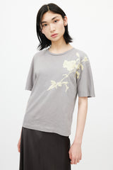 Dries Van Noten Grey & Yellow Floral Embroidered T-Shirt