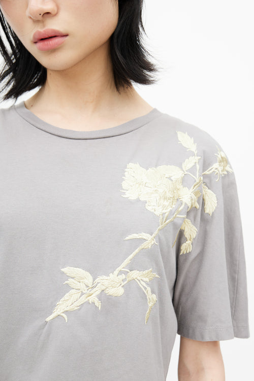 Dries Van Noten Grey & Yellow Floral Embroidered T-Shirt