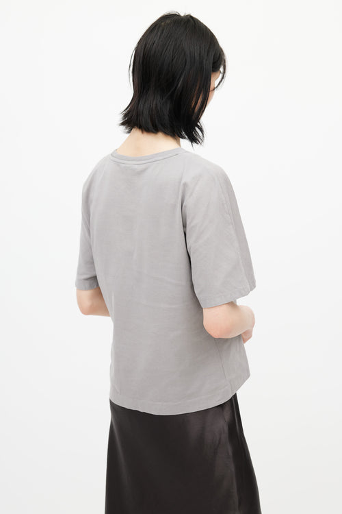 Dries Van Noten Grey & Yellow Floral Embroidered T-Shirt