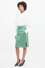 Dries Van Noten Light Green Puckered Midi Skirt
