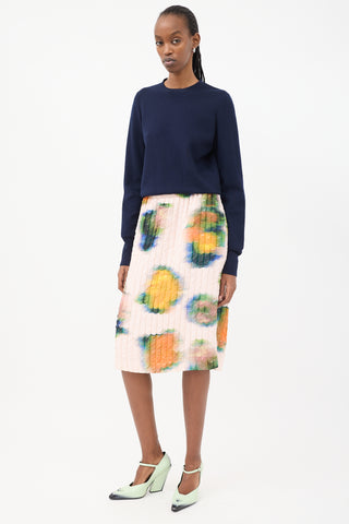 Dries Van Noten Light Pink & Multi Dyed Nylon & Silk Puckered Skirt