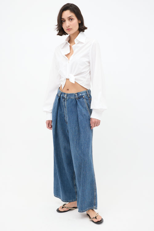 Dries Van Noten Medium Wash Pleated Wide Leg Jeans