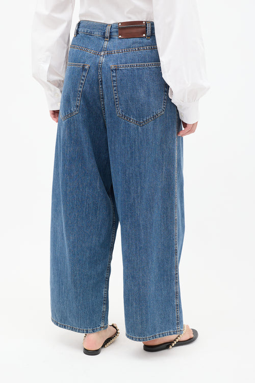 Dries Van Noten Medium Wash Pleated Wide Leg Jeans