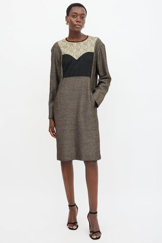 Dries Van Noten Metallic Wool Panel Dress
