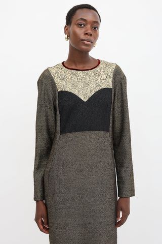 Dries Van Noten Metallic Wool Panel Dress