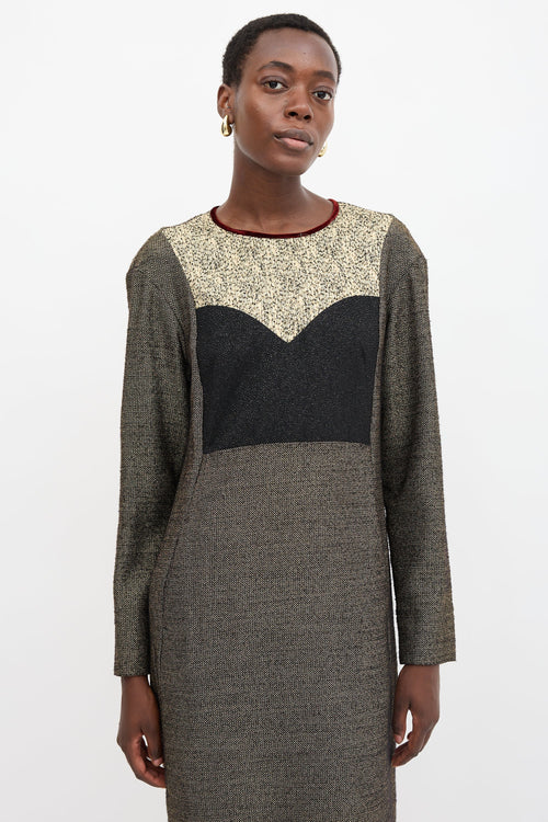 Dries Van Noten Metallic Wool Panel Dress