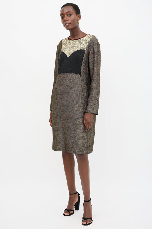 Dries Van Noten Metallic Wool Panel Dress