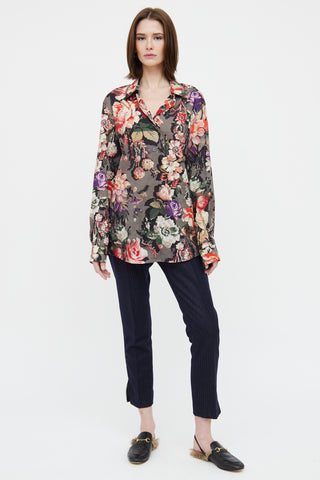 Dries Van Noten Grey & Multicoloured Floral Print Shirt