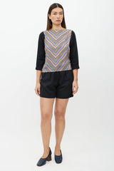 Dries Van Noten Black & Multicolour Pattern Silk Top