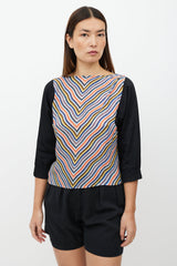 Dries Van Noten Black & Multicolour Pattern Silk Top