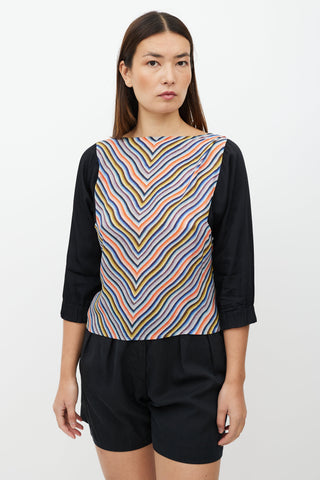 Dries Van Noten Black & Multicolour Pattern Silk Top