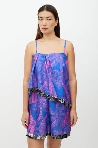 Dries Van Noten Blue & Pink Palm Tree Pattern Dress